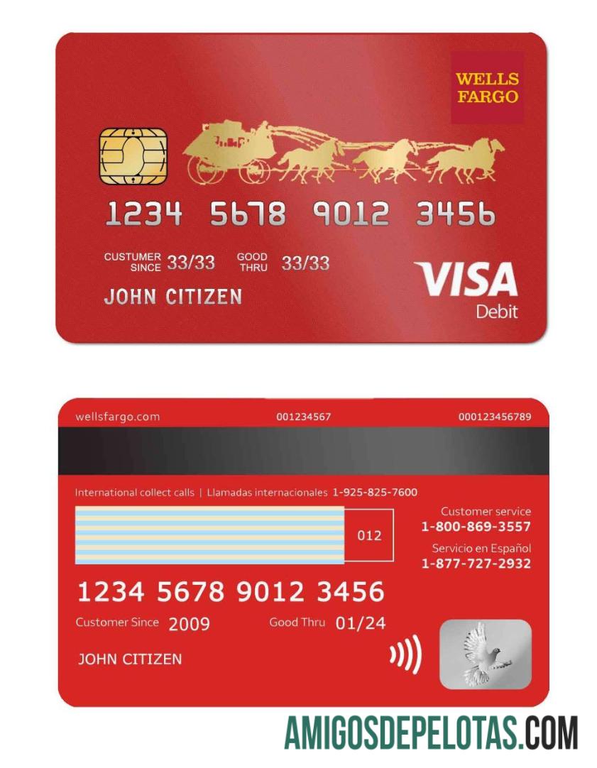 Cartão de débito Visa do Wells Fargo Bank dos EUA exemplo real